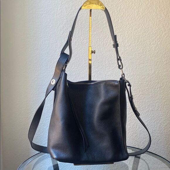 ALLSAINTS All Saints Kita Pebbled Leather Crossbody Shoulder Bag Black - Picture 1 of 12